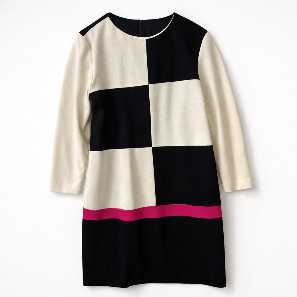 80s Colorblock Maximalist Abstract Sweater Dress Hot Pink Black White Contrast